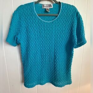Victoria Holley Top Women’s Large Blue Turquoise Crocheted Textured Stretch